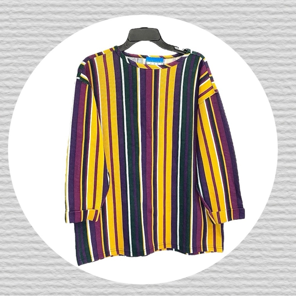 Headliners Sport Gold Purple Green White Burgundy Striped Shirt Women Medium